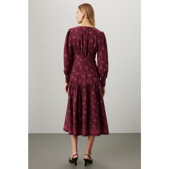 DEREK LAM COLLECTIVE Red Floral Chiffon Keyhole Neckline Parachute Sleeves Dress - Picture 3 of 16